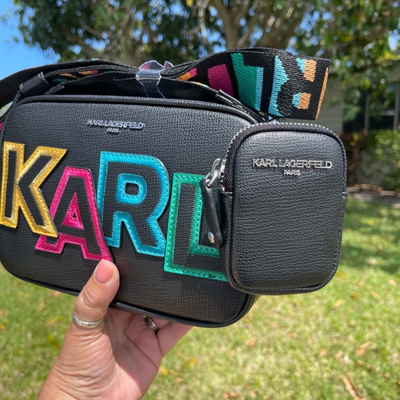 Karl Lagerfeld Black Crossbody Bag with Multicolor Letters - Picture 3 of 16